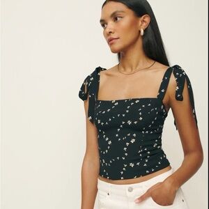 Reformation Ellora Corset Tank Top Floral Breezy Black White Adjustable Size 6
